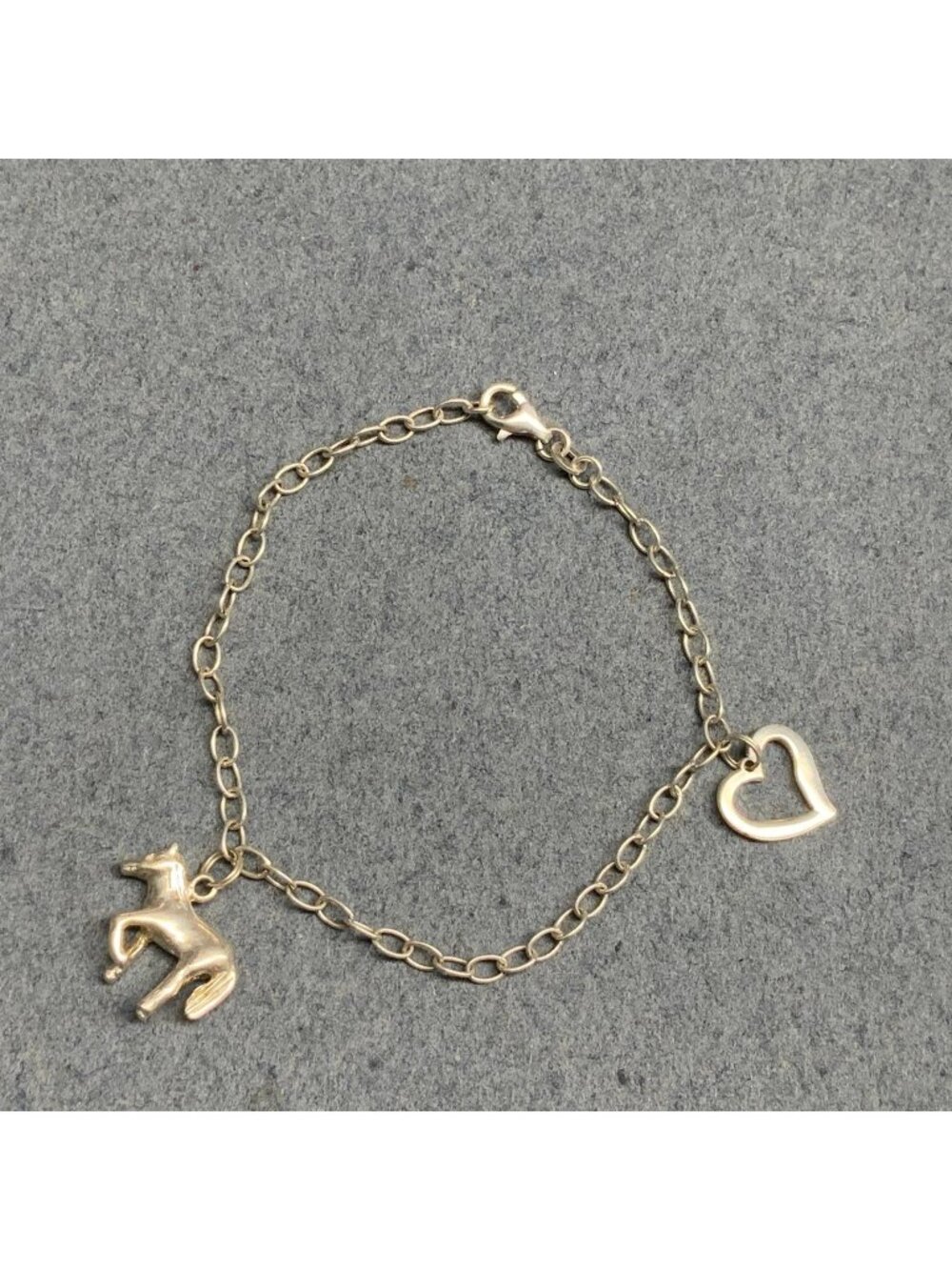 Horse Heart 925 Charm Bracelet 7 In Silver Chain Equestrian Elegant Vintage Boho